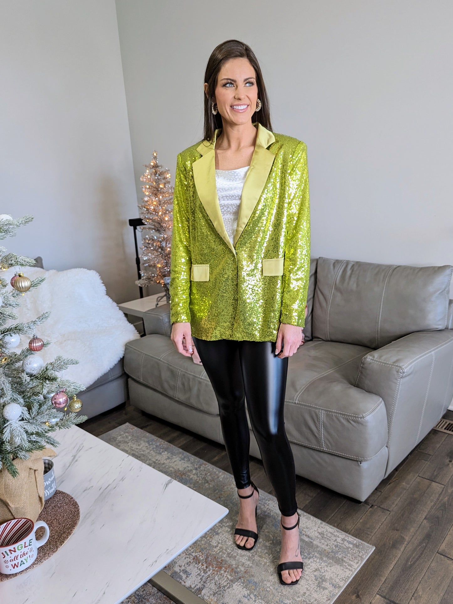 Glam Sequin Blazer Green