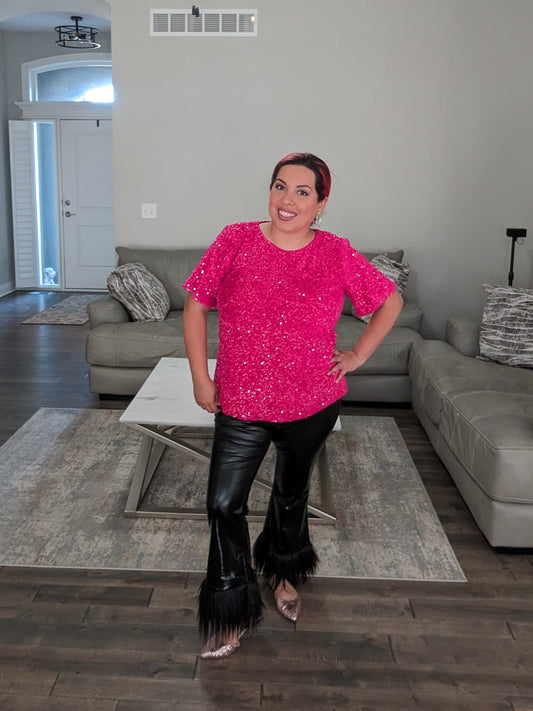 Party Sequin Top Fuchsia