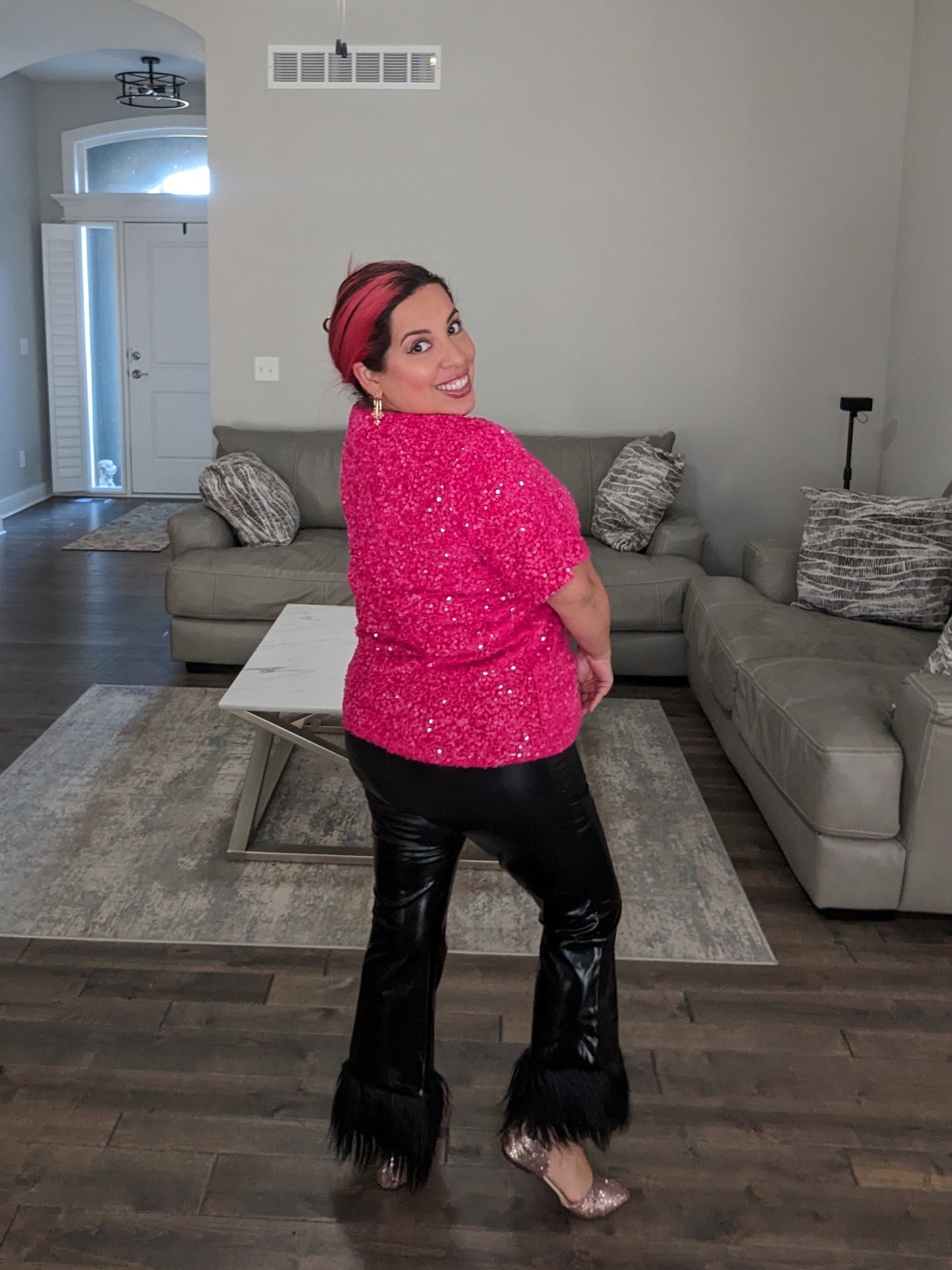 Party Sequin Top Fuchsia