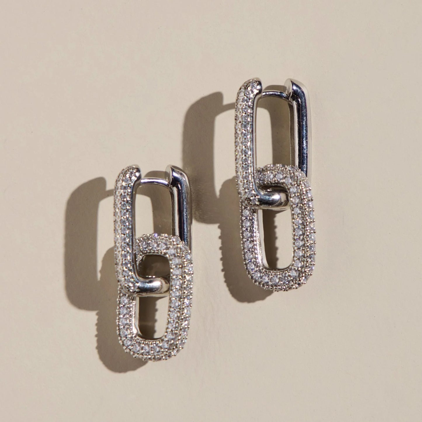 Pave Double Link Hoops Silver