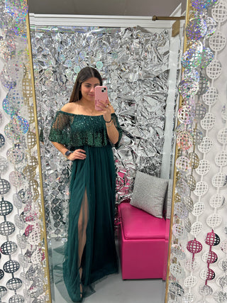 Off Shoulder Sequin Maxi Dress
