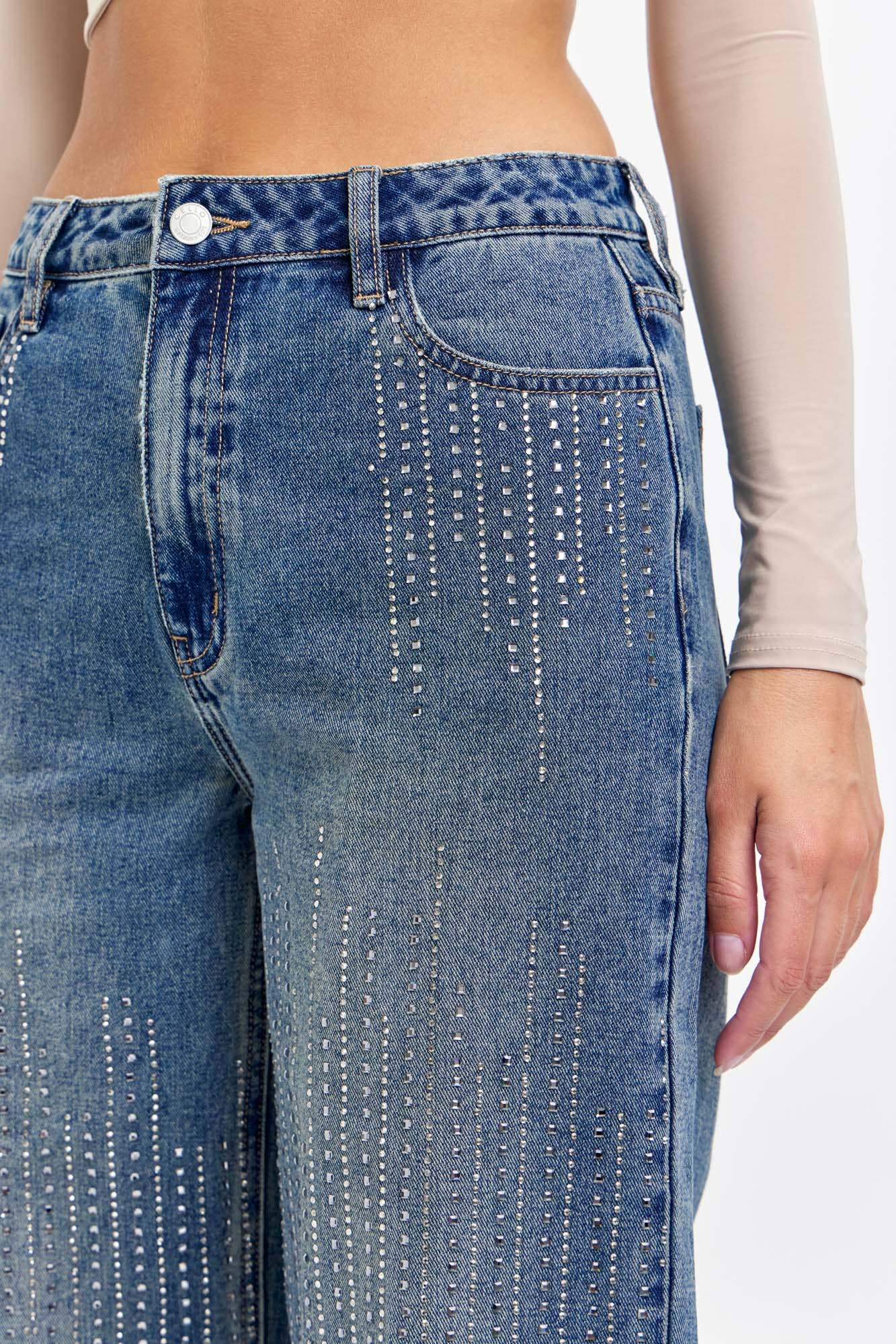 High Rise Wide Leg Bling Jeans