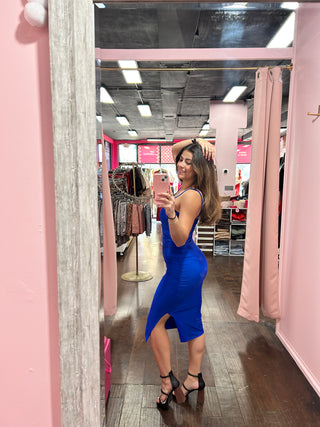 Side Slit Midi Dress Royal Blue