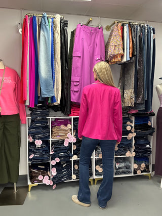 Pink Blazer Pearl Trim