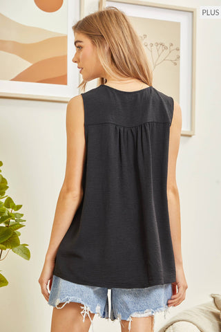 Curvy V Neck Tank Black