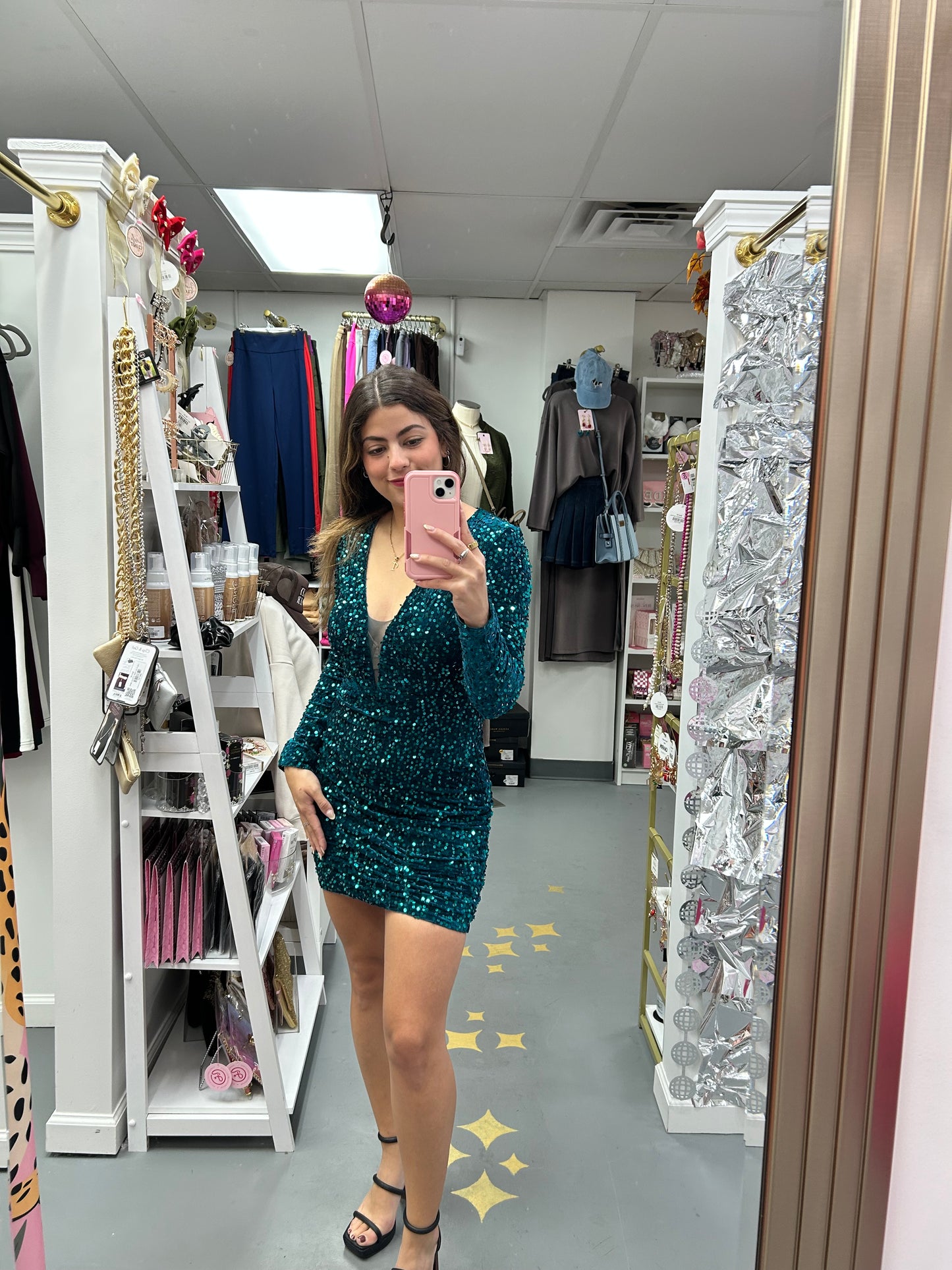 Velvet Sequin Mini Dress Teal