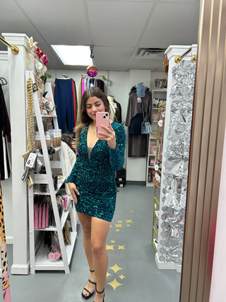 Velvet Sequin Mini Dress Teal