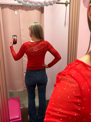 Sparkle Long Sleeve Top Red
