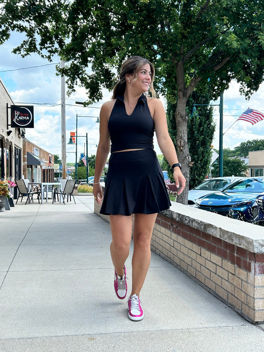 Pleat Belt Loop Skort Black