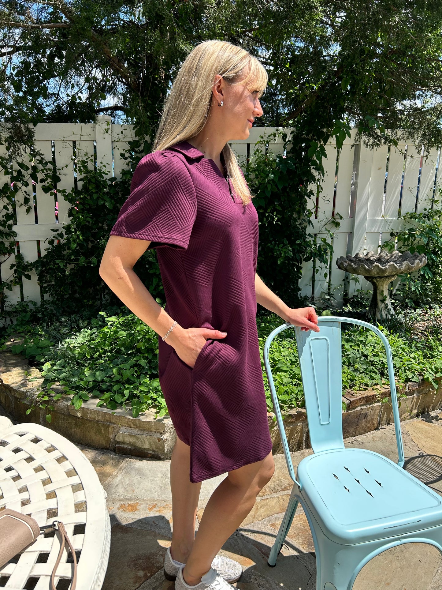 Textured Dress w Pockets Burgundy