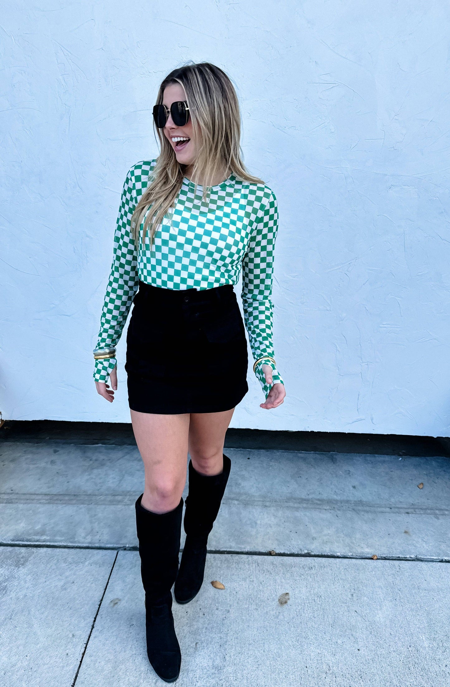 Checkered Mesh Top Green