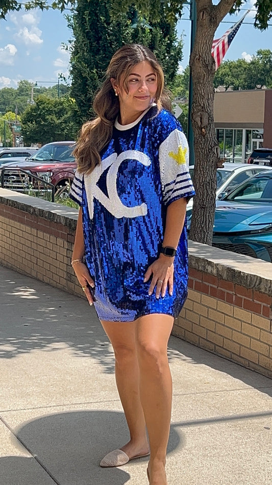 MLB KC Sequin Shirt Dress Royal Blue