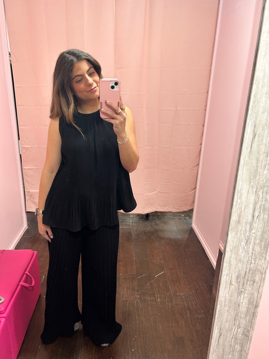 Pleated Tank Black