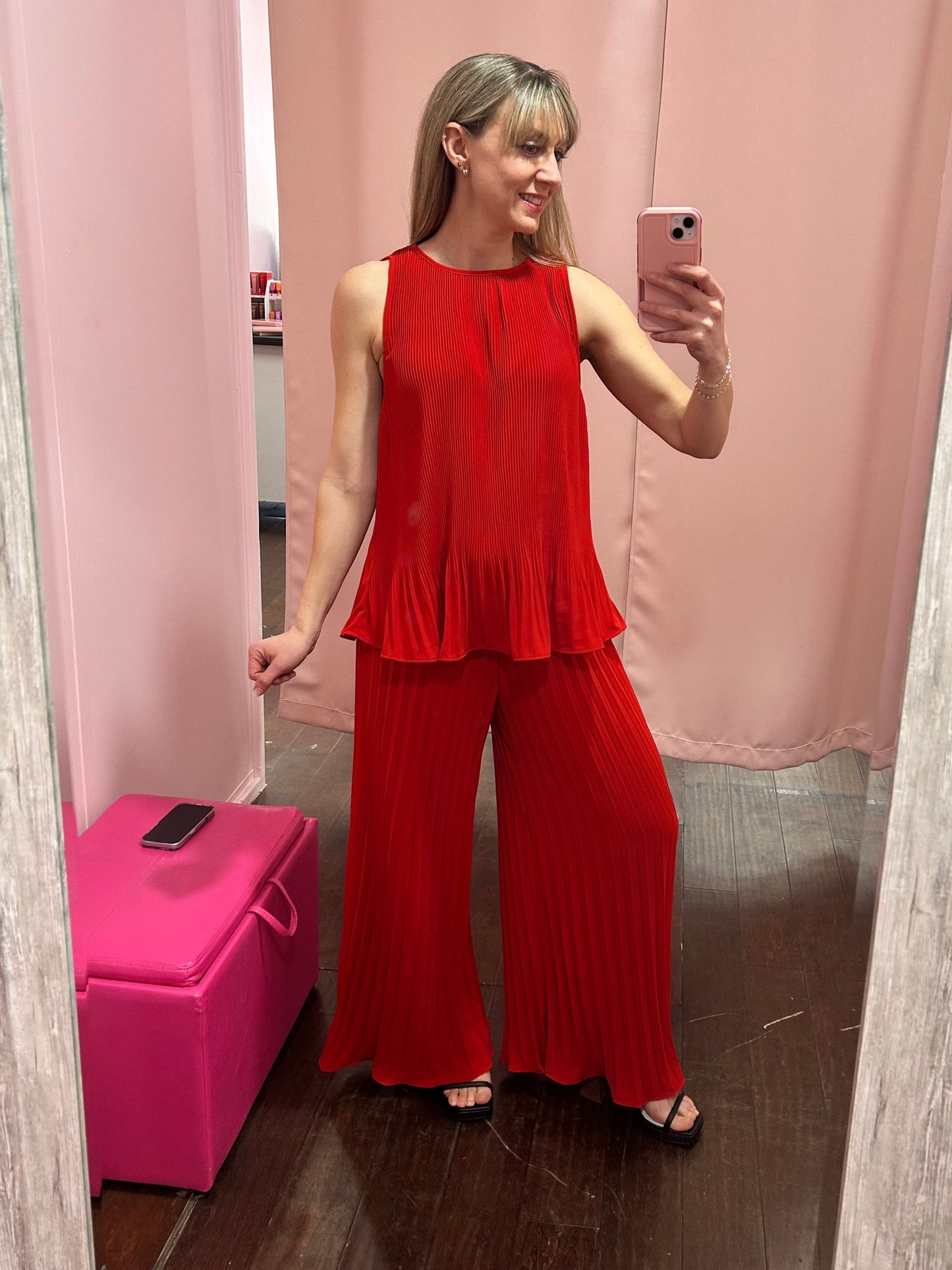 Pleated Tank Red
