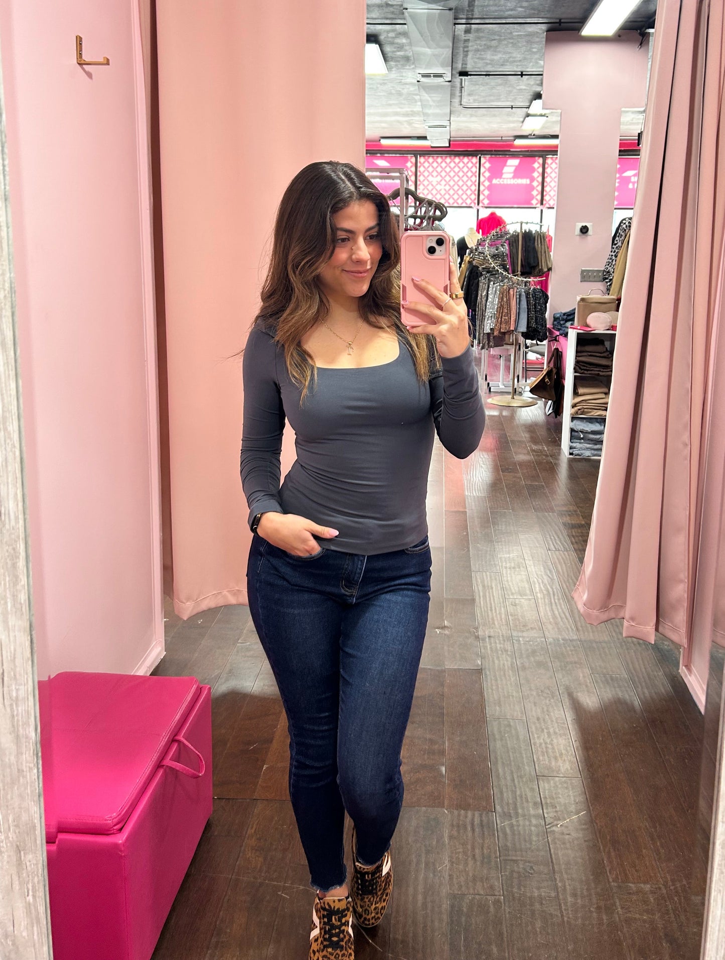 Square Neck LS Top Charcoal