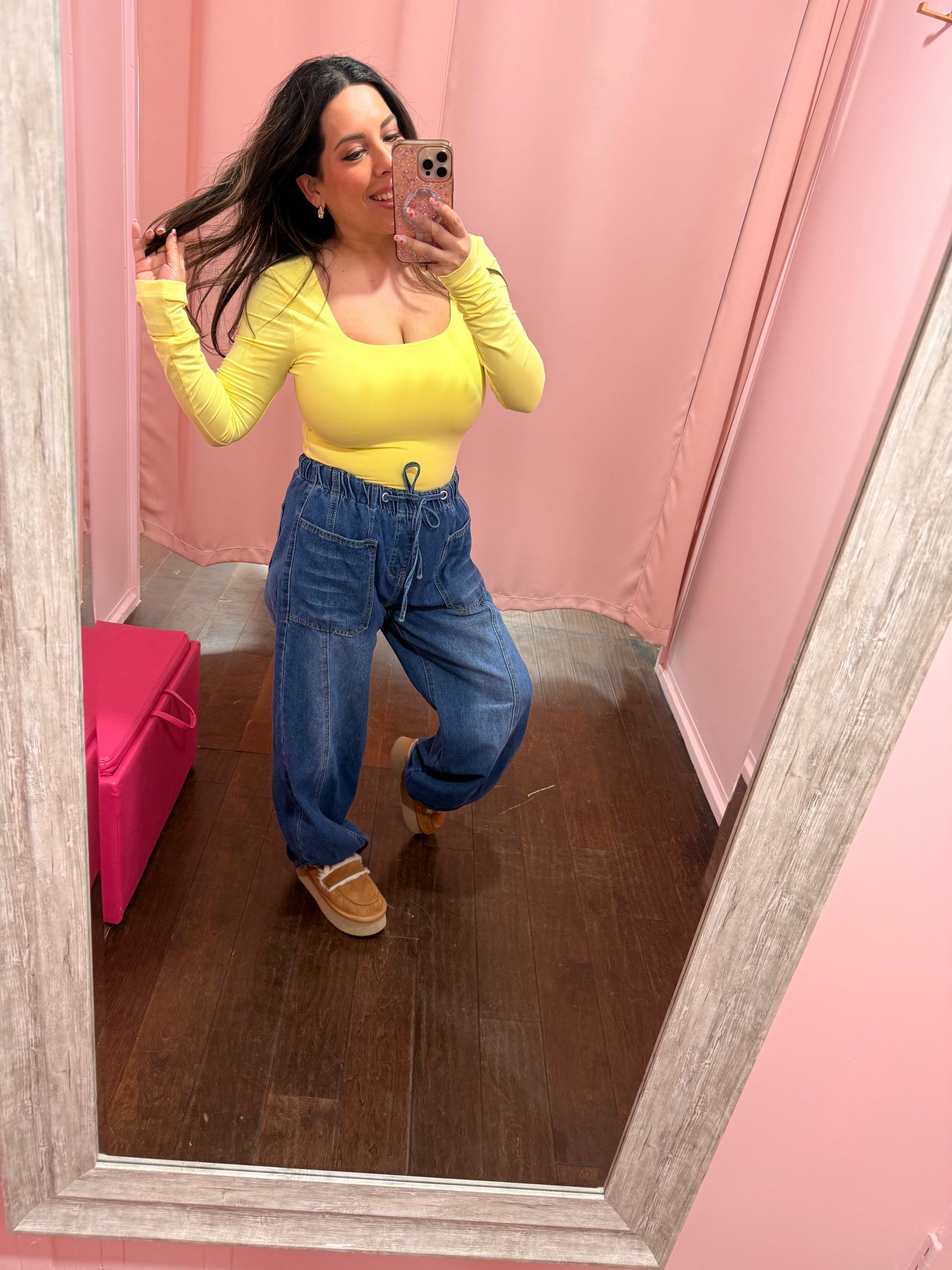 Square Neck LS Top Pineapple