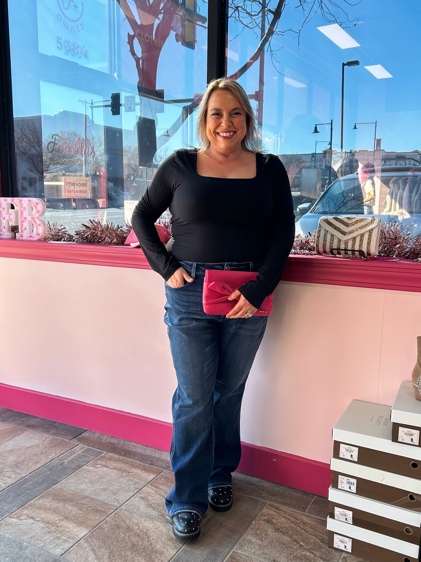 Curvy Square Neck LS Top Ocean