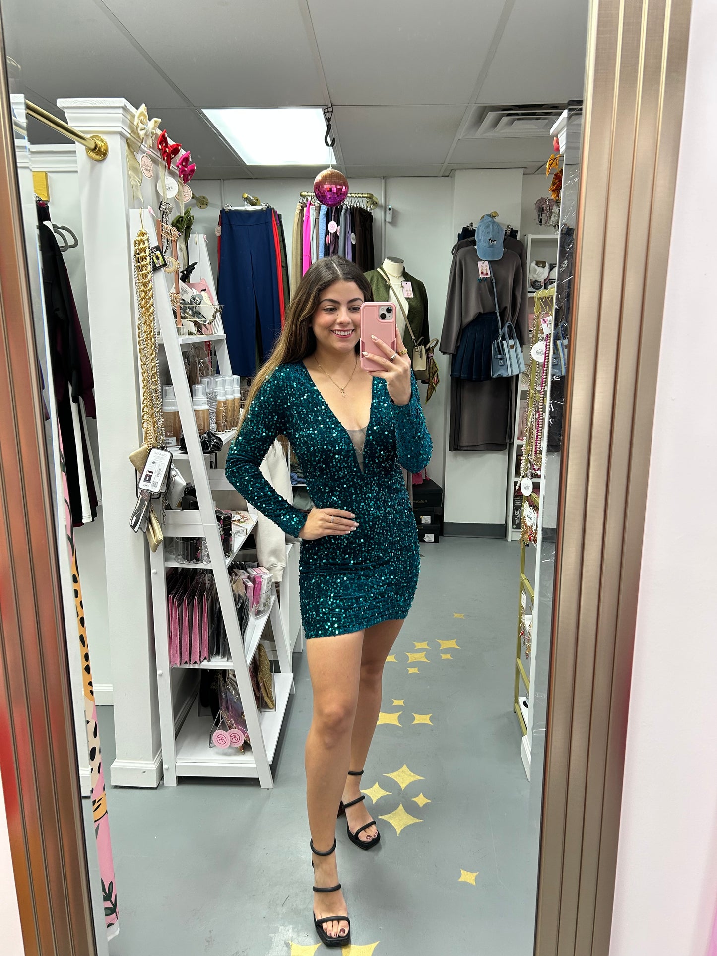 Velvet Sequin Mini Dress Teal