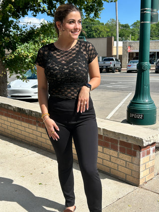 Floral Lace SS Top Black
