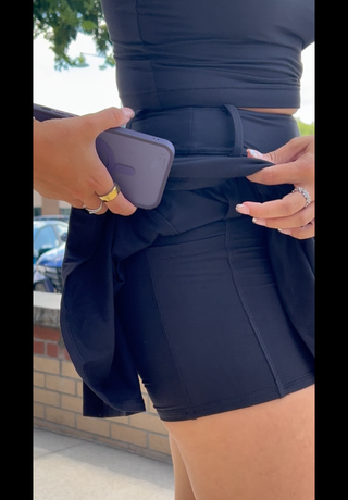 Curvy Pleat Belt Loop Skort Black