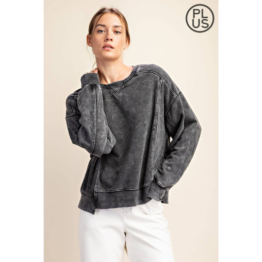 Curvy Mineral Wash Crewneck Charcoal