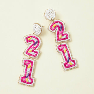 Happy 21 Beaded Earrings