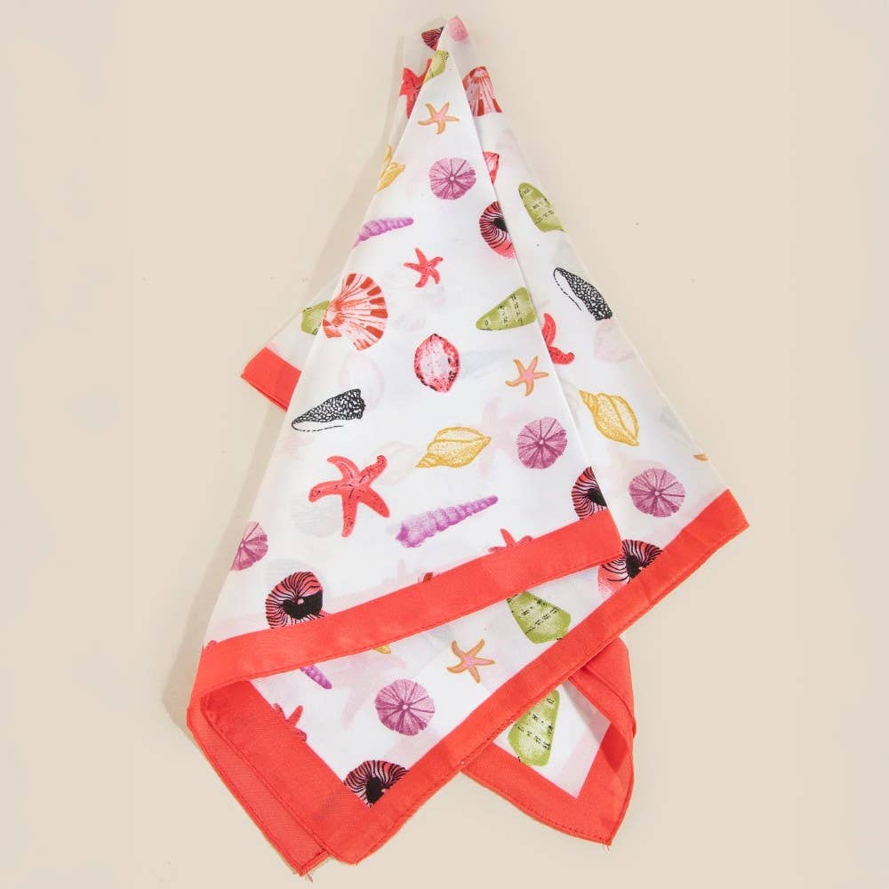 Seashells Bandana Scarf - Red