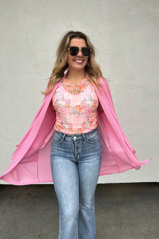 Waffle Cardigan Lt Pink