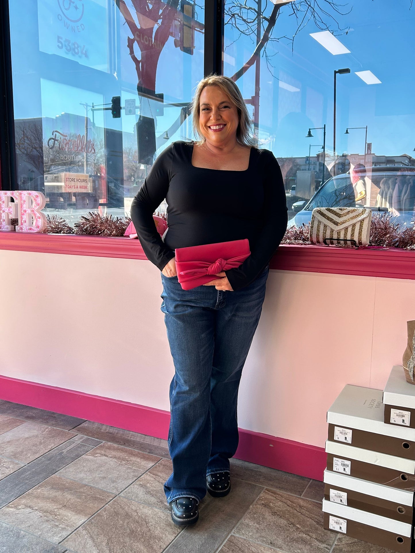 Curvy Square Neck LS Top Black