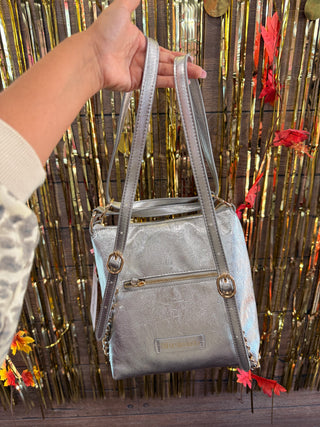 Ribbon Convertible Hobo Backpack Silver