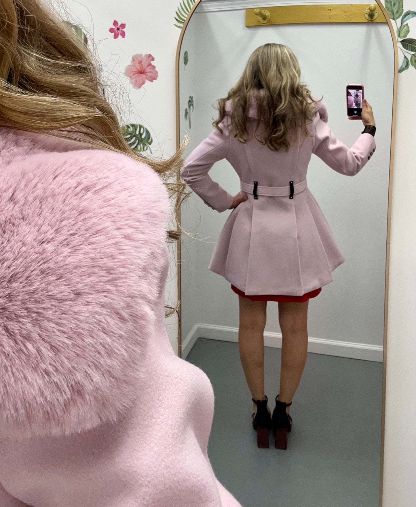 Pink Coat Removable Fur Collar