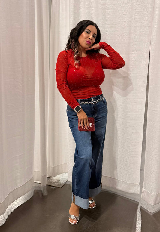 26.5"-32.5" Wide Leg Cuffed Jeans