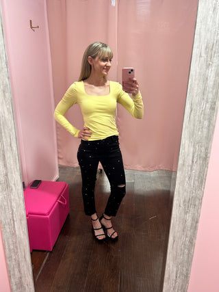 Square Neck LS Top Pineapple