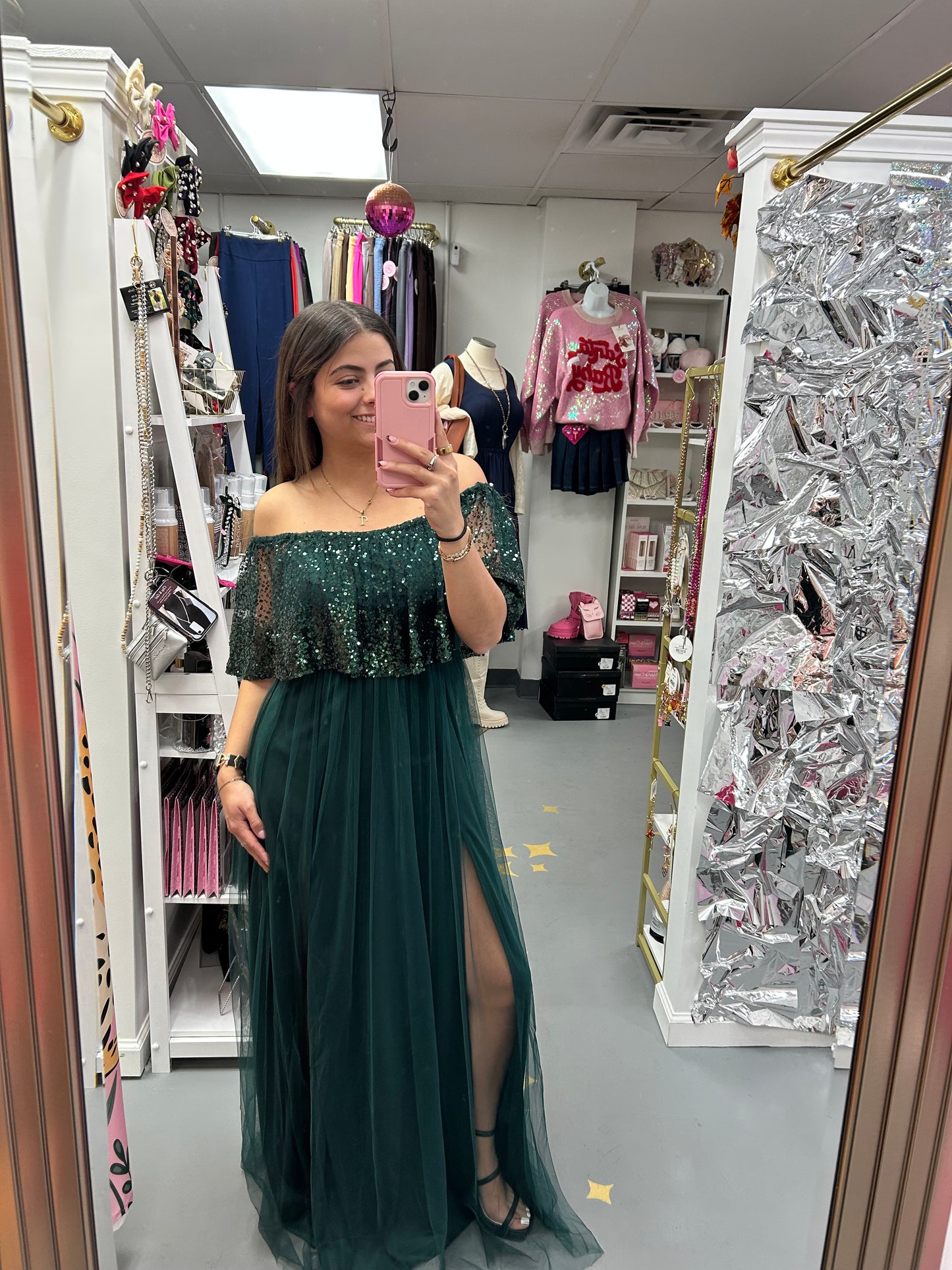 Off Shoulder Sequin Maxi Dress