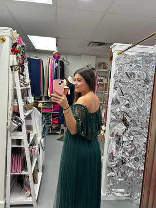 Off Shoulder Sequin Maxi Dress