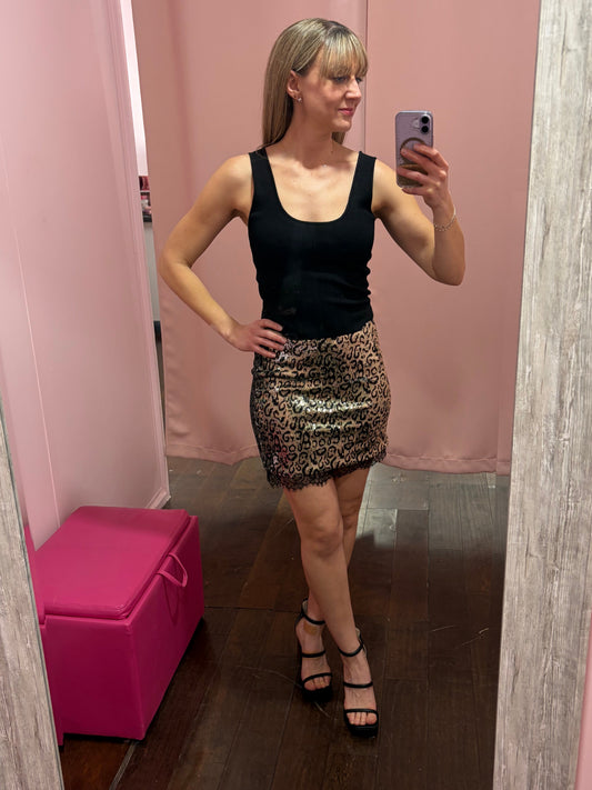 Wild Sequin Lace Mini Skirt