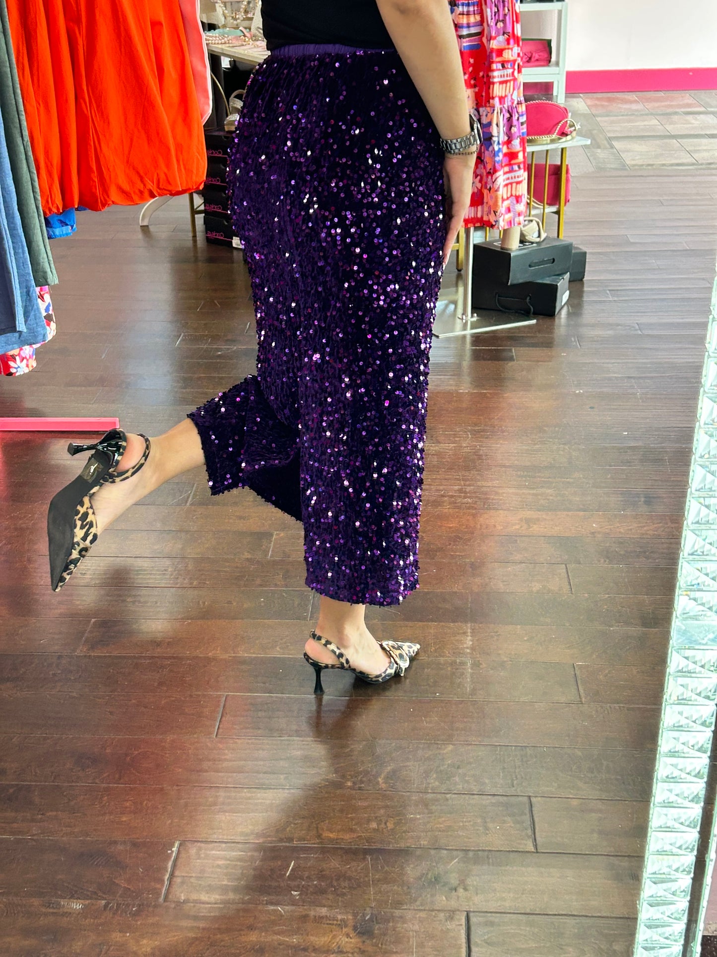 Purple Sequins Midi Pencil Skirt