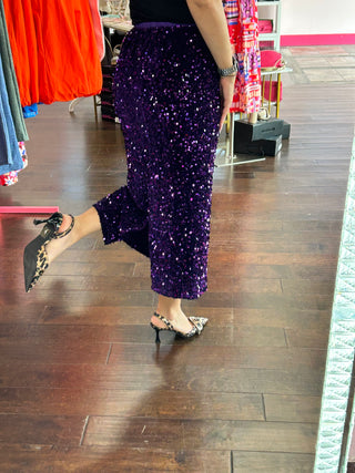 Purple Sequins Midi Pencil Skirt