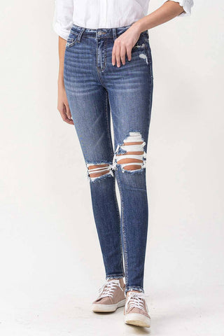 Hi Rise Distressed Skinny Jeans