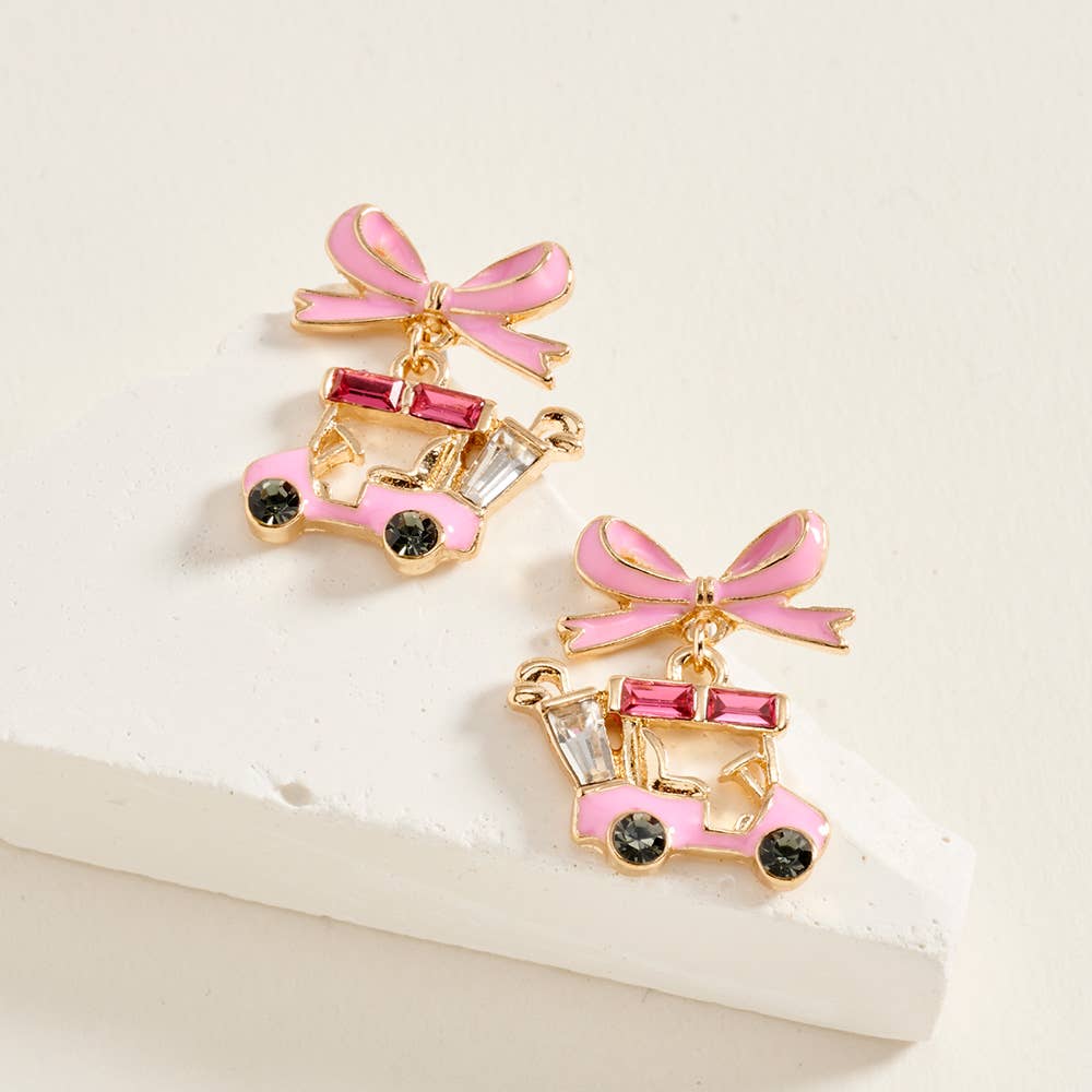 Pink Bow Golf Cart Earrings