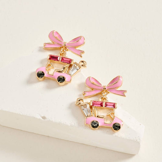 Pink Bow Golf Cart Earrings