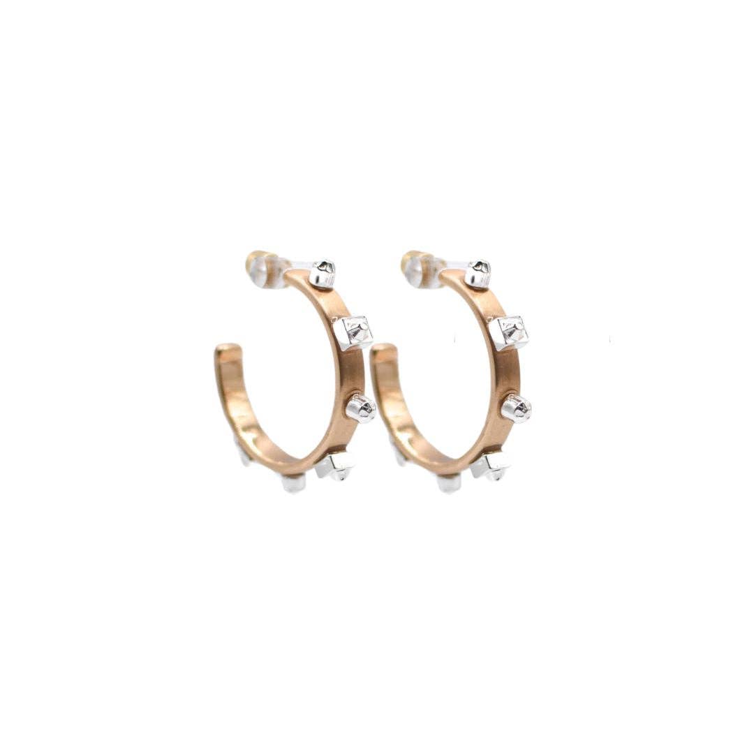 Mixed Metal Hoop - Gold (with matte silver stones)