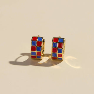 Red & Blue Checkered Enamel Huggies