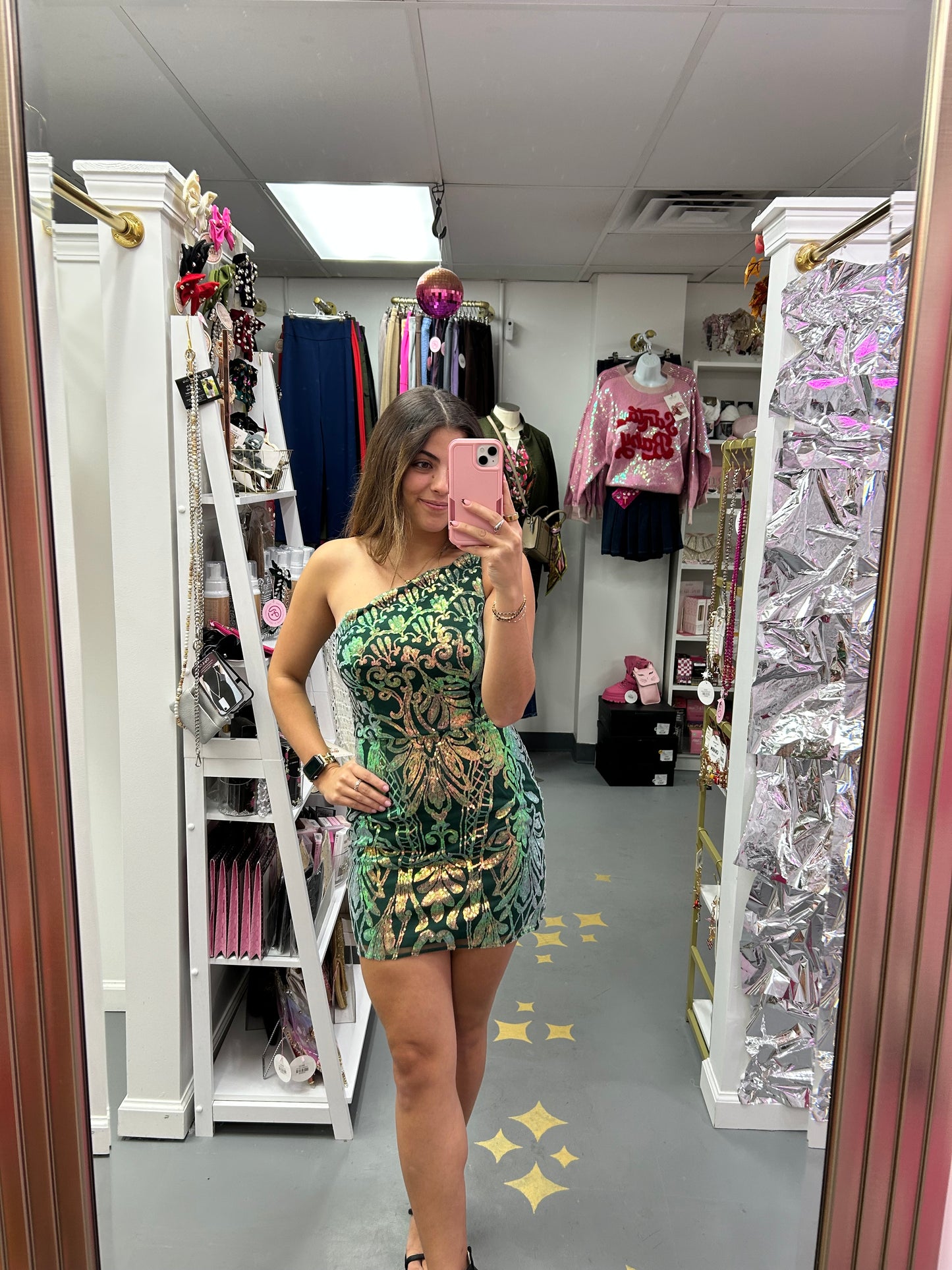 One Shoulder Scallop Sequin Dress