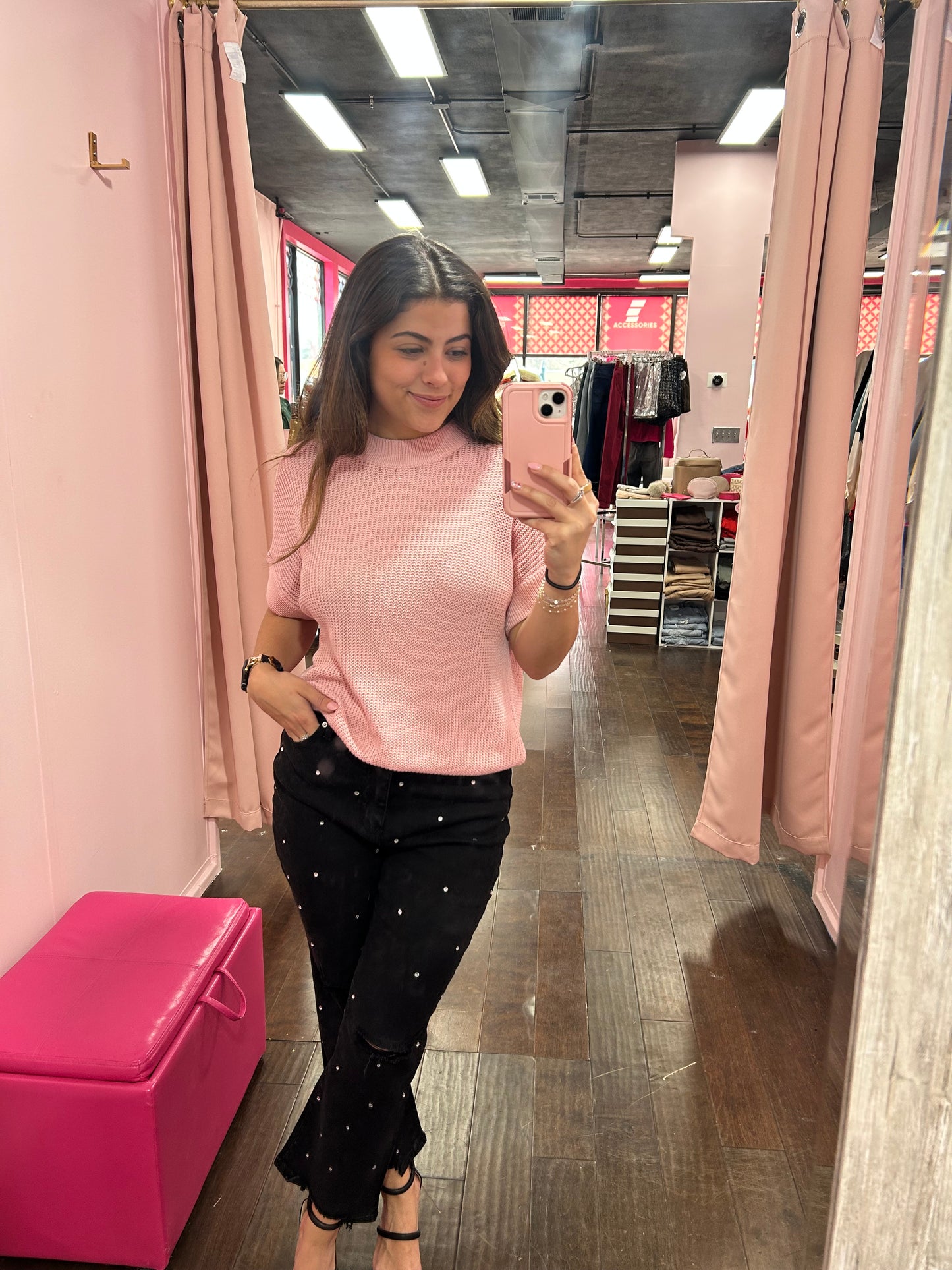 Studded Rhinestone Jeans Black