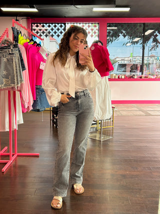 Bow Tie Chiffon Shirt White