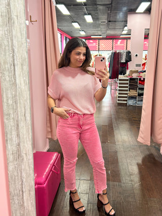 Studded Rhinestone Jeans Pink