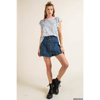Ruffle Sleeve Printed Tee