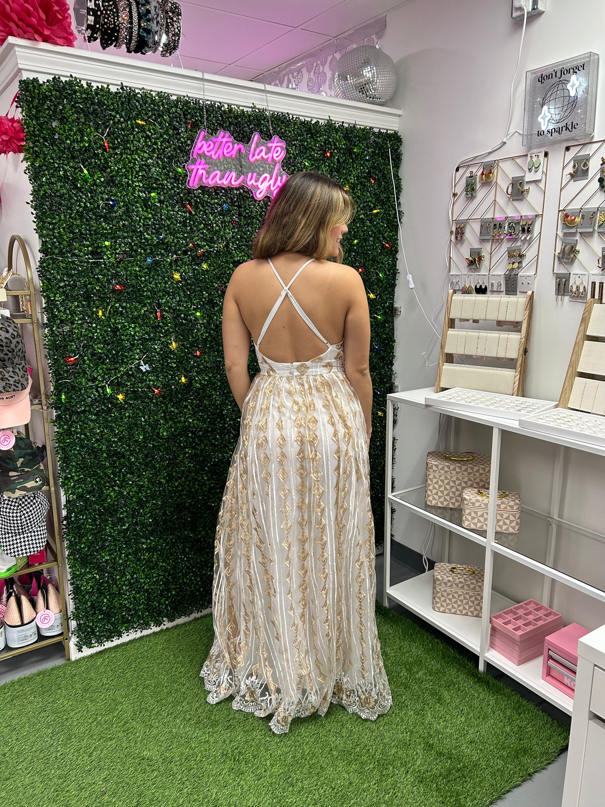 white and gold embroidered dress Rhea