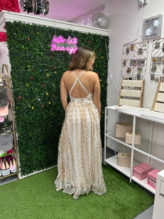 White Gold Embroidered Maxi Dress